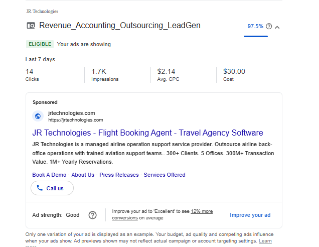 JR Technologies Google Ads revenue accounting lead generation campaign